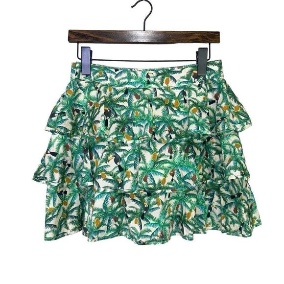Farm Rio Tropical Toucans Print Ruffles Layered Mini Skirt Green Size Small - Picture 4 of 9